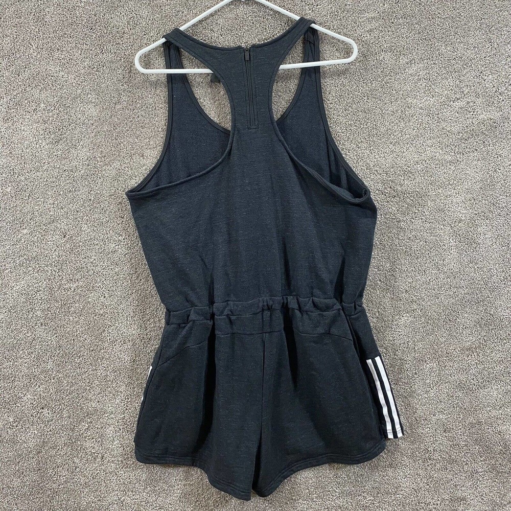 Adidas Romper Womens XL Black 1/4 Zip Back Drawstring Waist Pockets Sleeveless - Picture 2 of 12